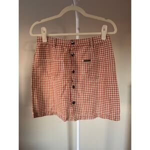 Vintage Calvin Klein Button Orange Plaid Gingham Mini Skirt - sz 10 Cottagecore
